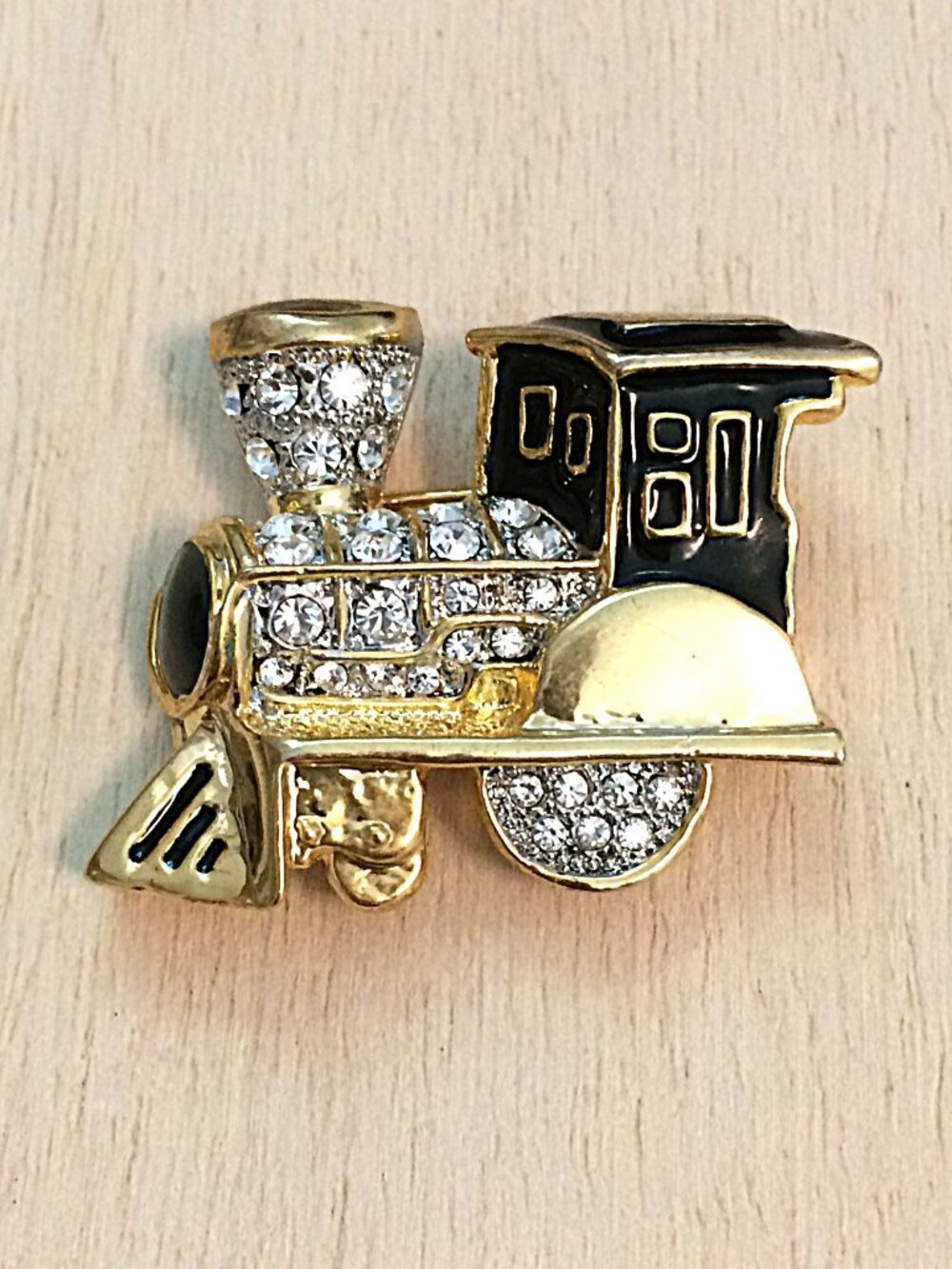 Vintage NOS 1990s Best Co 1.5" Rhinestone Train Pins brooch